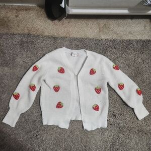 Girls White Strawberry Embroidered Cardigan Sweater